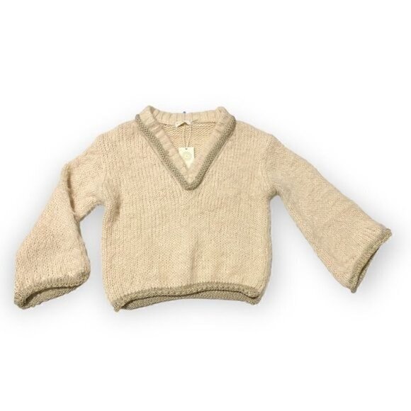 NWT Ramy Brook Max V Neck Fuzzy Sweater with Metallic Trim, Size XXS - Picture 4 of 14